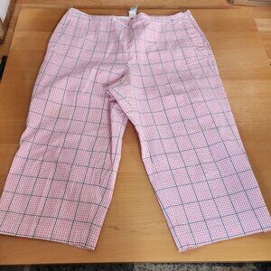 Lizgolf Pink Seersucker Plaid Cropped Pants Size 14 Golf Country Club
